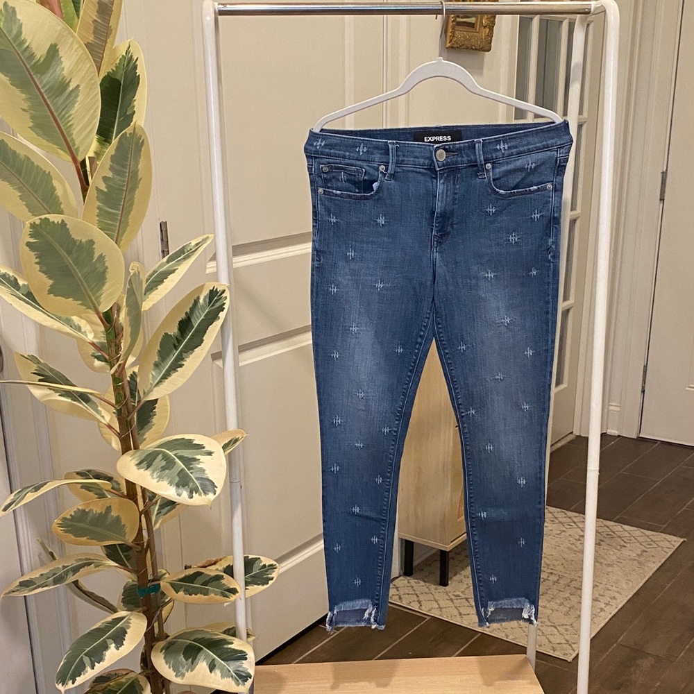 Express Distressed Blue Skinny Jeans